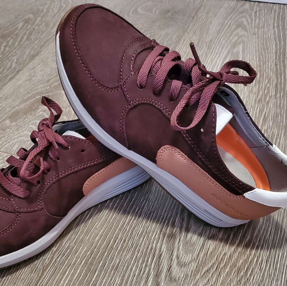 NWOB Rockport Prowalker womens sz 6 sneakers slip resistant oxblood / tan shoes